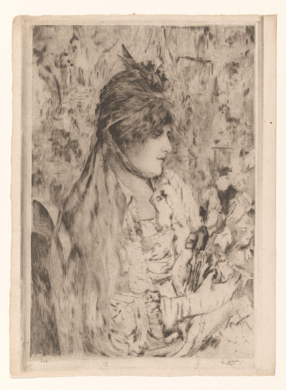 Nő csokor virággal La Bête a Bon Dieu (eredeti cím) alkotó: Philip Zilcken (signed by artist)