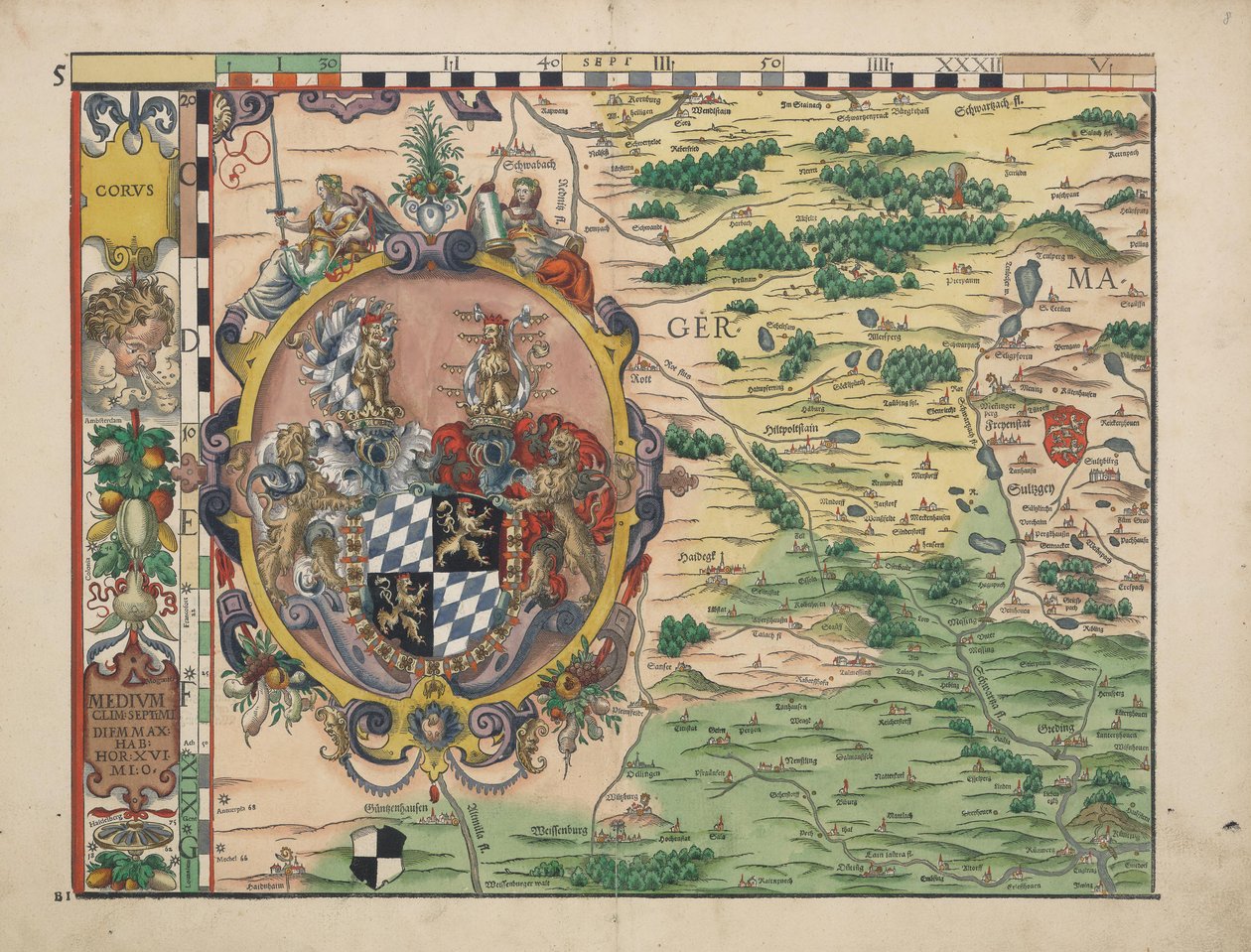 Philipp Apian - Bajor vidéki táblázatok 1568 -ból (5. panel) kb. 1 alkotó: Philipp Apian
