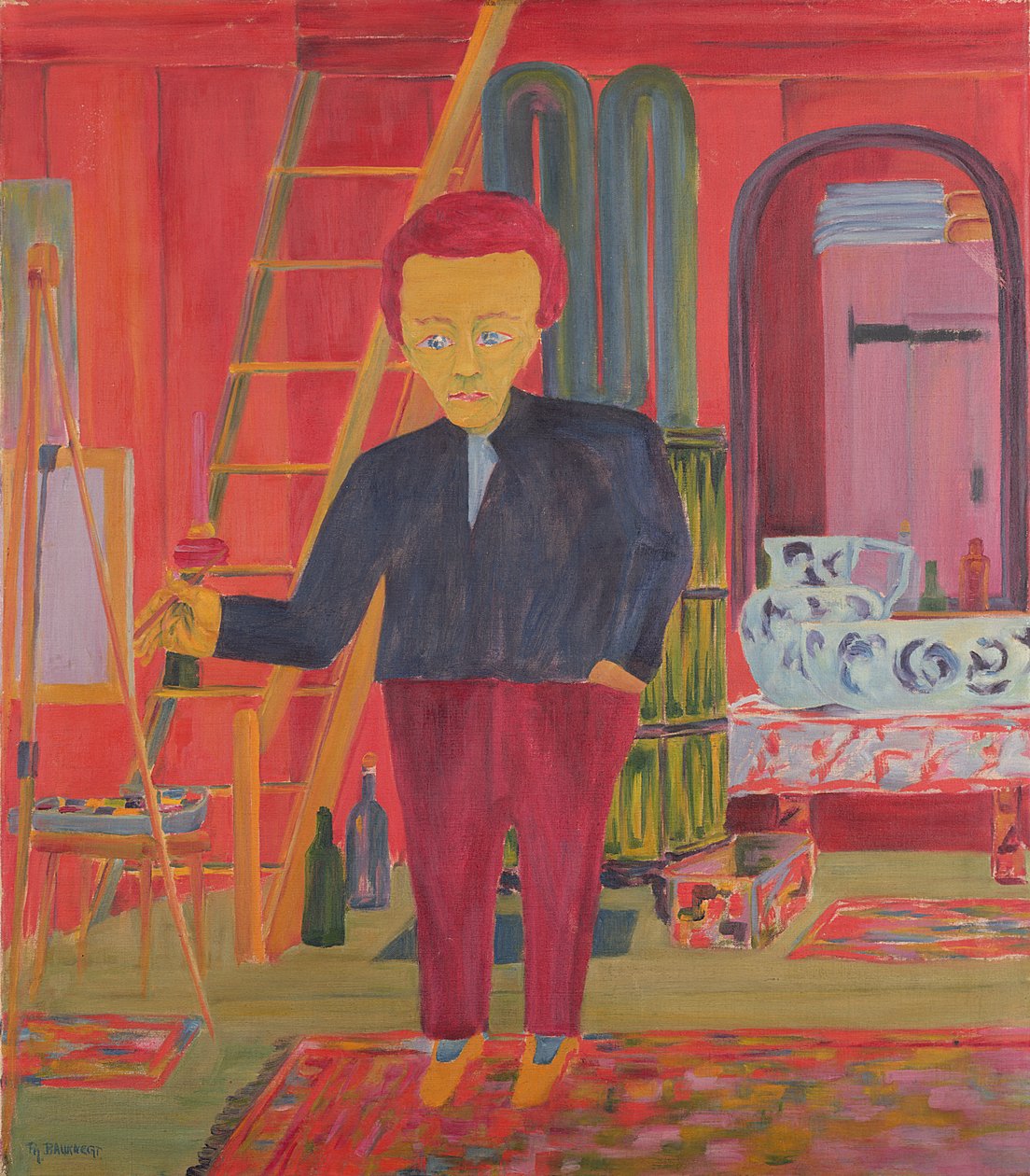 Ernst Ludwig Kirchner festő egy portréhoz pózol Davosban alkotó: Philipp Bauknecht