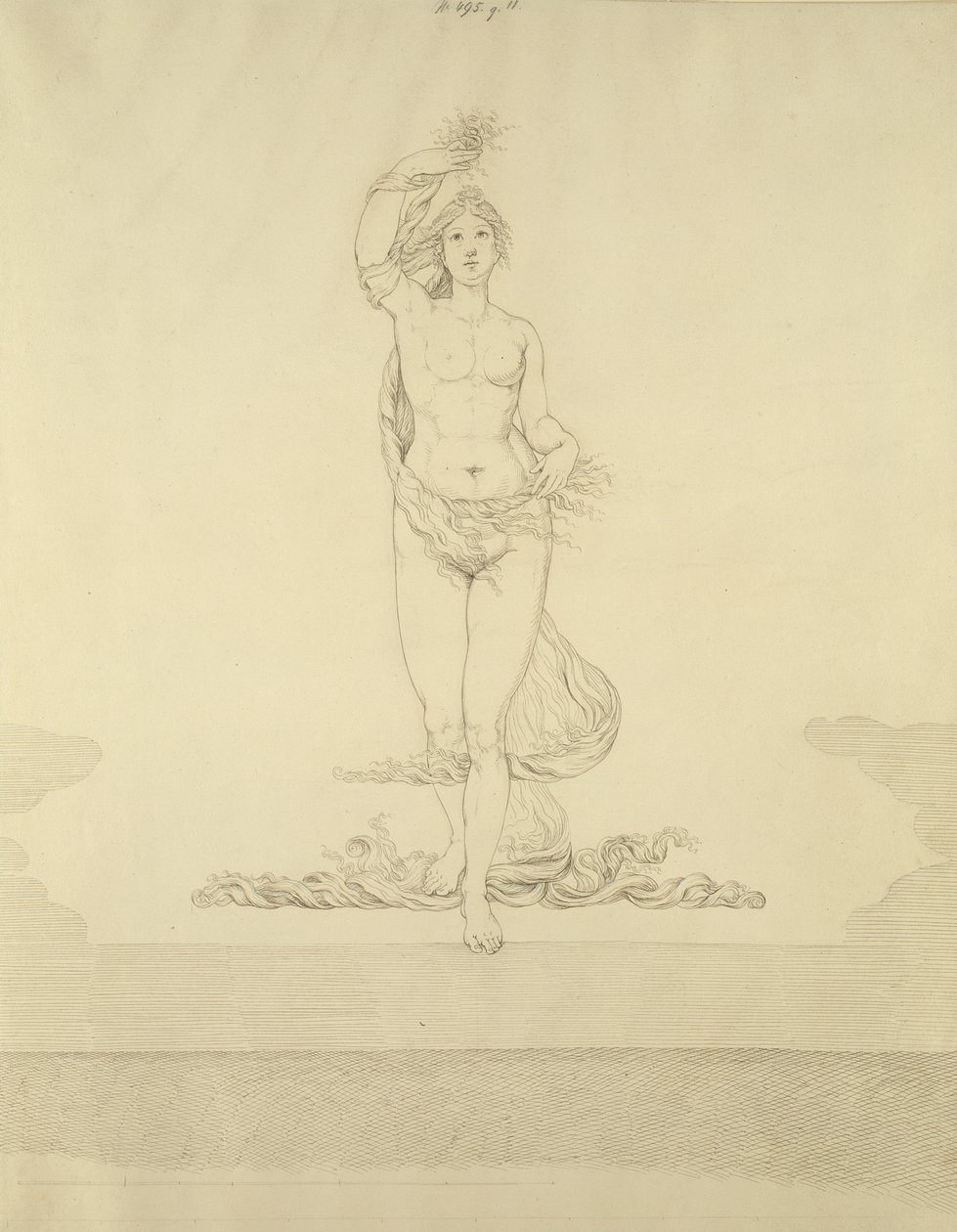 Aurora, 1807 (toll és szürke tinta ólomnyomokkal a papíron) alkotó: Philipp Otto Runge