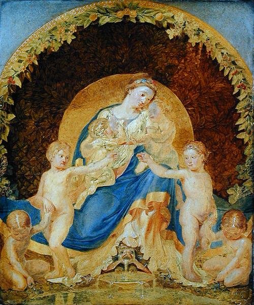 Földanya és gyermekei, 1803 (arany alapon, papíron a panelen) alkotó: Philipp Otto Runge