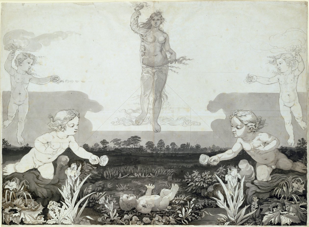 Tanulmány a „The Morning” alsó feléhez, 1803 (tintával papíron) alkotó: Philipp Otto Runge