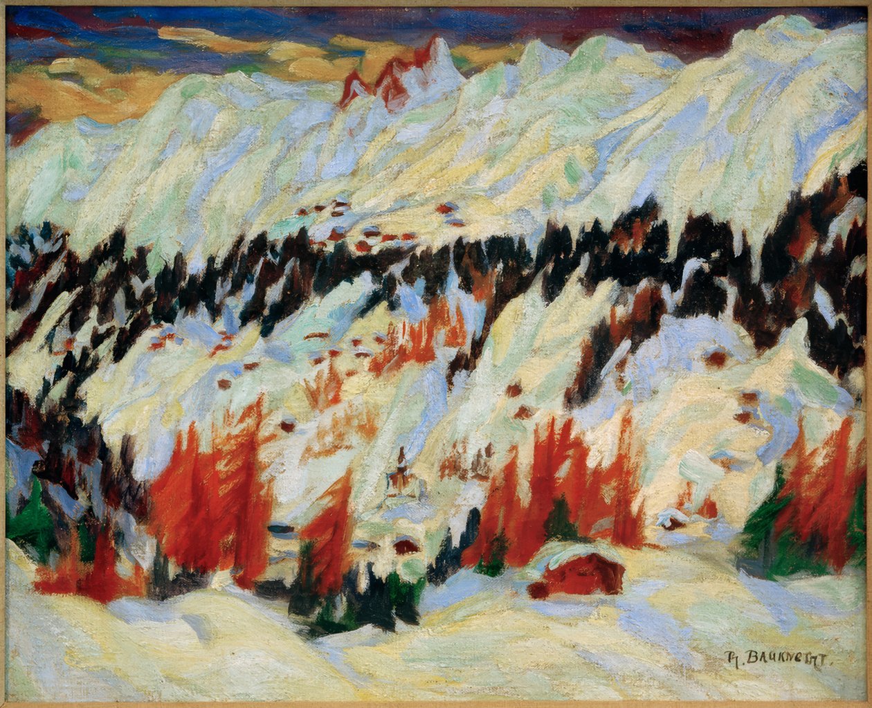 Téli táj Davos Frauenkirch közelében, (Téli táj a Davos Glacis közelében) alkotó: Philipp Bauknecht