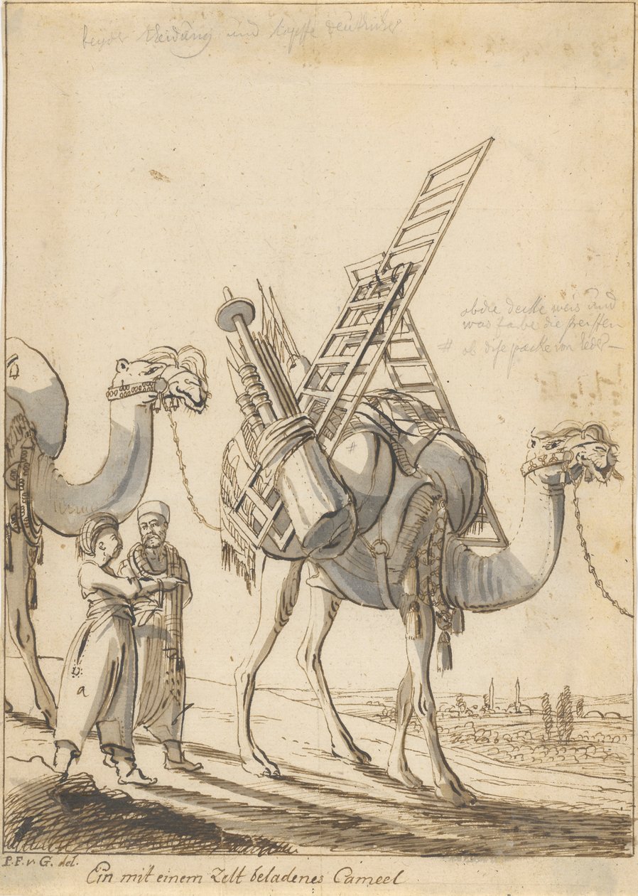 Sátorral megrakott teve (Férfi sátorbolt tevével) alkotó: Philipp Ferdinand von Gudenus
