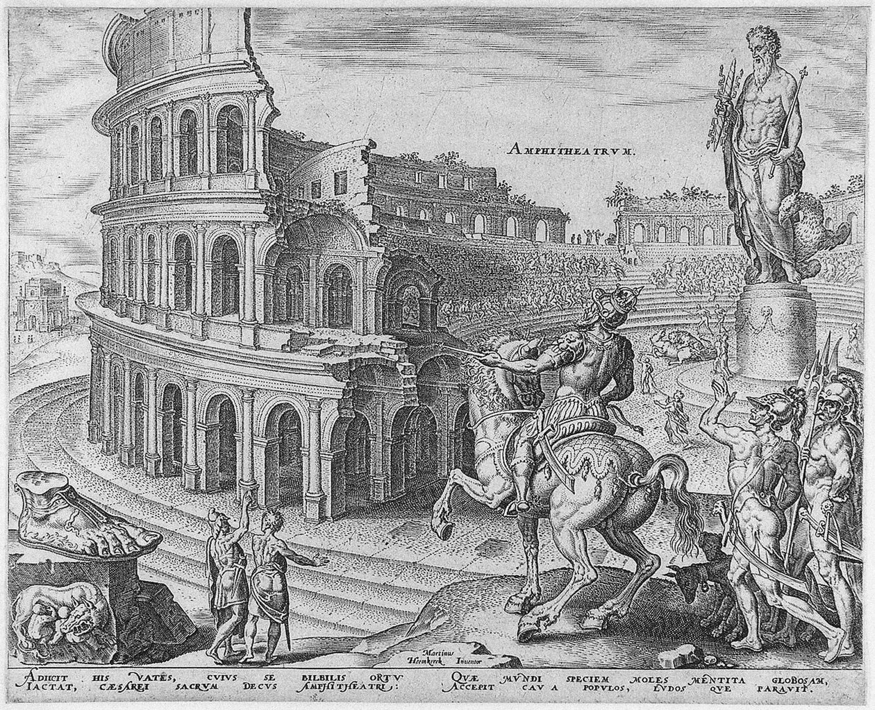 A római Colosseum A világ nyolcadik csodája Maarten van Heemskerck után című sorozatból, 1572 alkotó: Philipp Galle