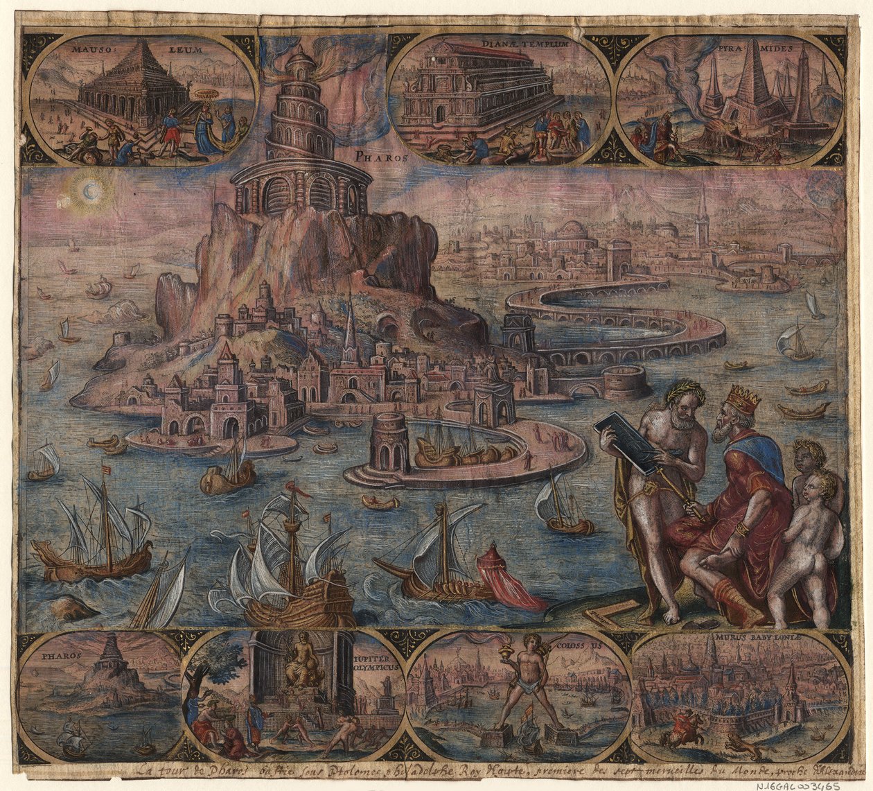 A világítótorony Alexandriában A világ nyolcadik csodája Maarten van Heemskerck után című sorozatból, 1572 alkotó: Philipp Galle