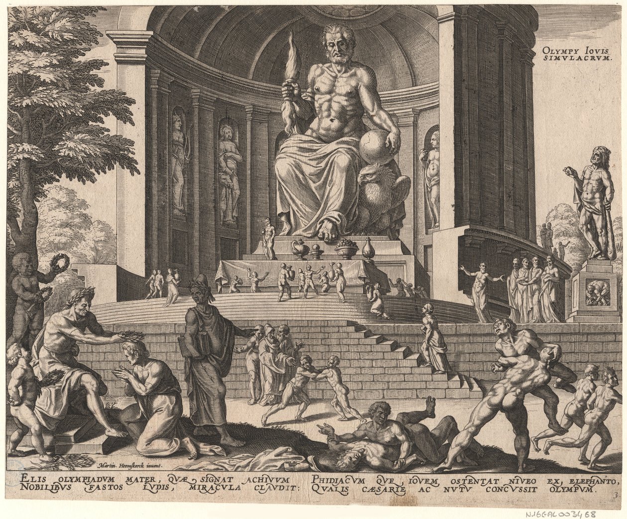 Jupiter szobra Olimpiában A világ nyolcadik csodája Maarten van Heemskerck után sorozatból, 1572 alkotó: Philipp Galle