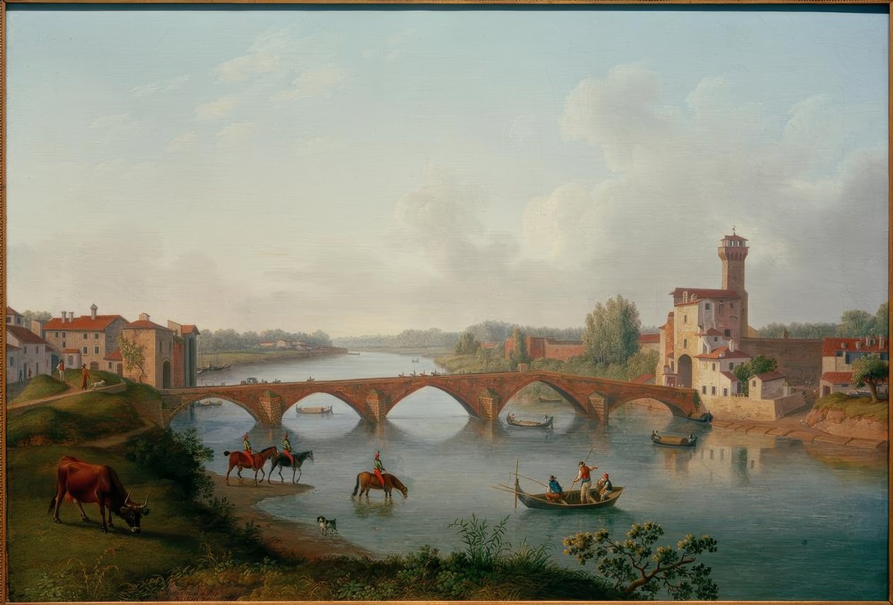 Pisa, Ponte a Mare / festmény v. Hackert, 1799 alkotó: Philipp Hackert