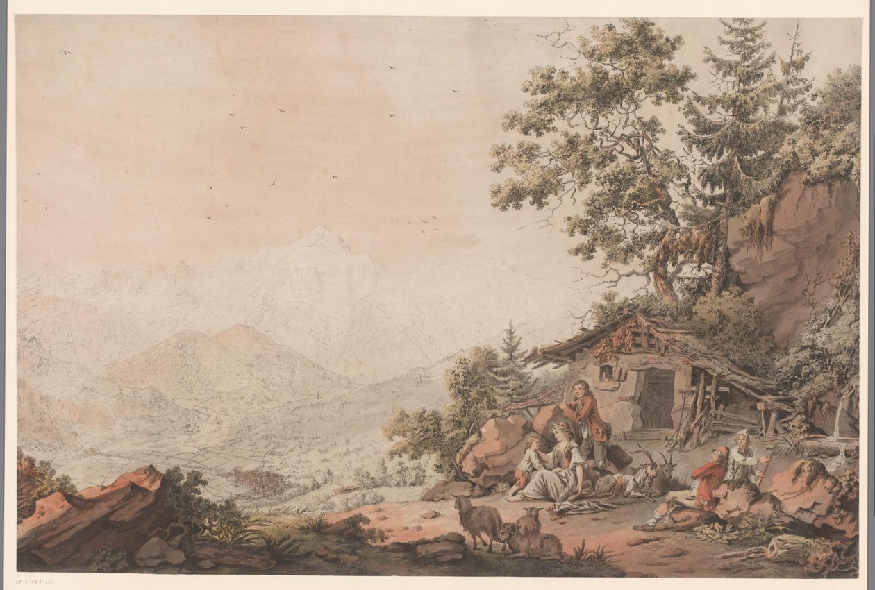 Család egy házban a hegyekben alkotó: Philipp Jacques Loutherbourg (I) (attributed to)