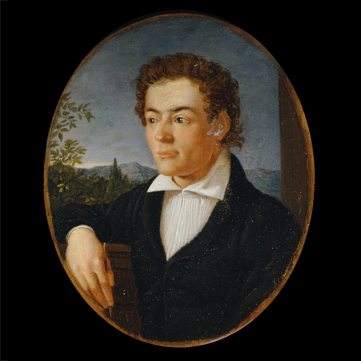 Egy fiatal férfi mellszobra egy esti táj előtt alkotó: Philipp Otto Runge