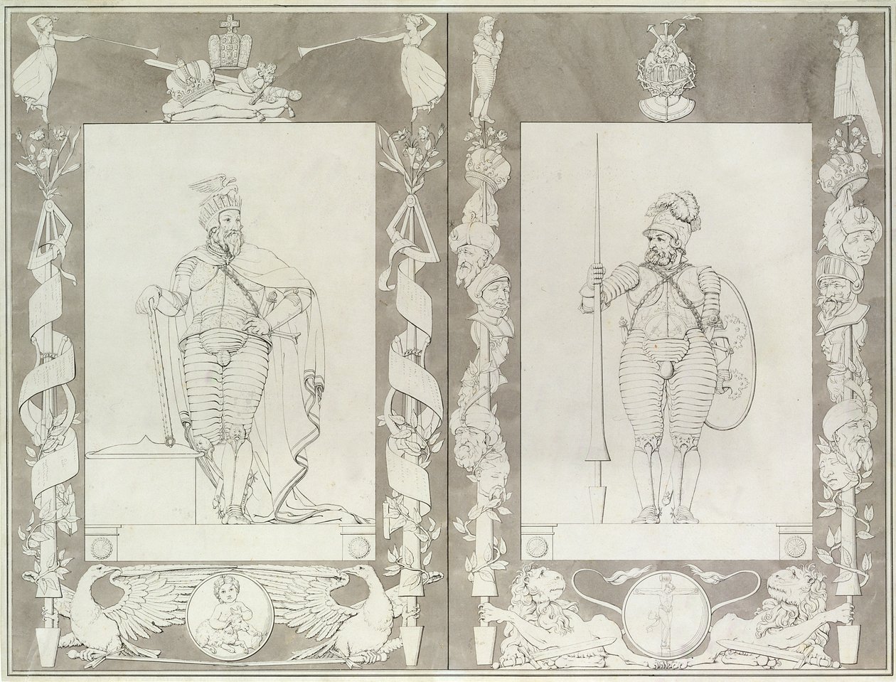 Charlemagne (742-814) és Heymon, 1804-5 (toll, tinta és mosás papíron) alkotó: Philipp Otto Runge
