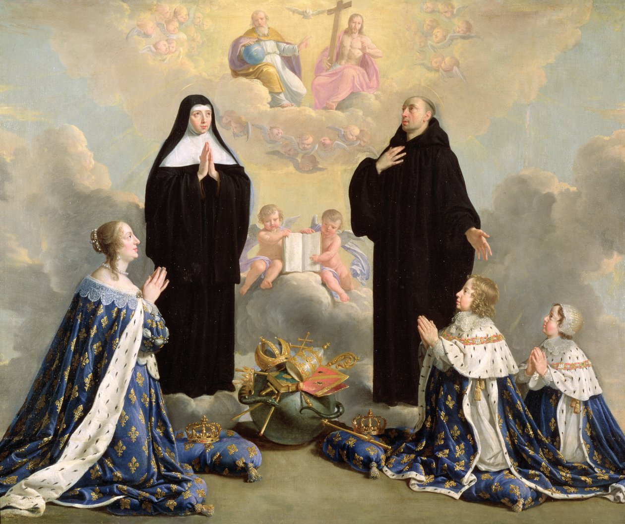 Ausztriai Anna (1601-66) és gyermekei imában Szent Benedekkel és Szent Skolastikával, 1646 alkotó: Philippe de Champaigne
