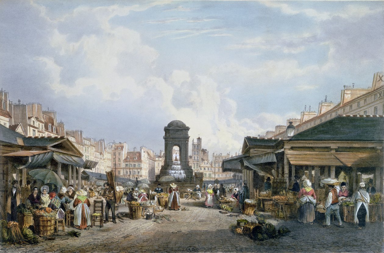 A Marche des Innocents látképe, 1840-45 körül alkotó: Philippe Benoist