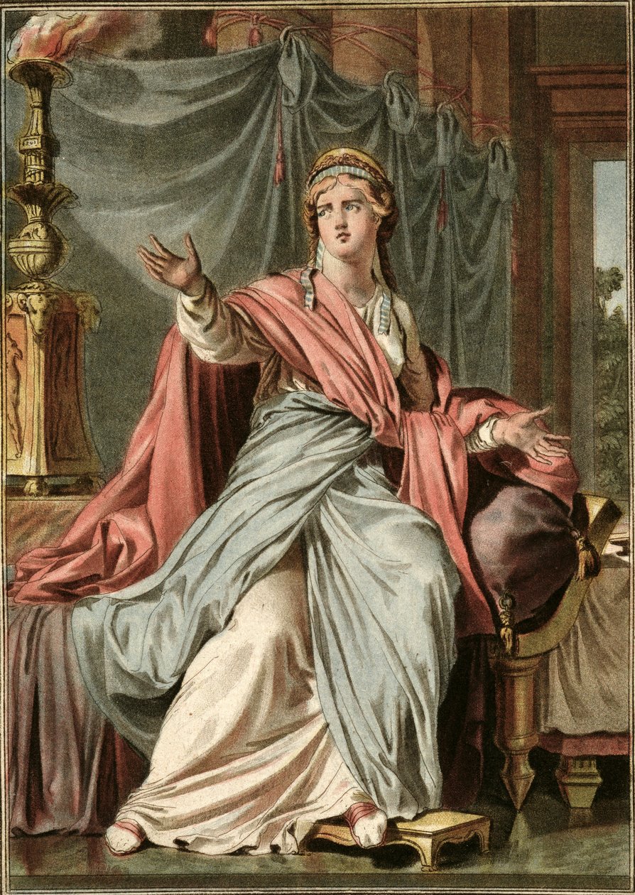 Eszter, Jean Racine „Eszter” című művéhez, a „Research on the Costumes and Theatre of All Nations” I. kötetéből, vésette Pierre Michel Alix (1762-1817) 1802 alkotó: Philippe Chery