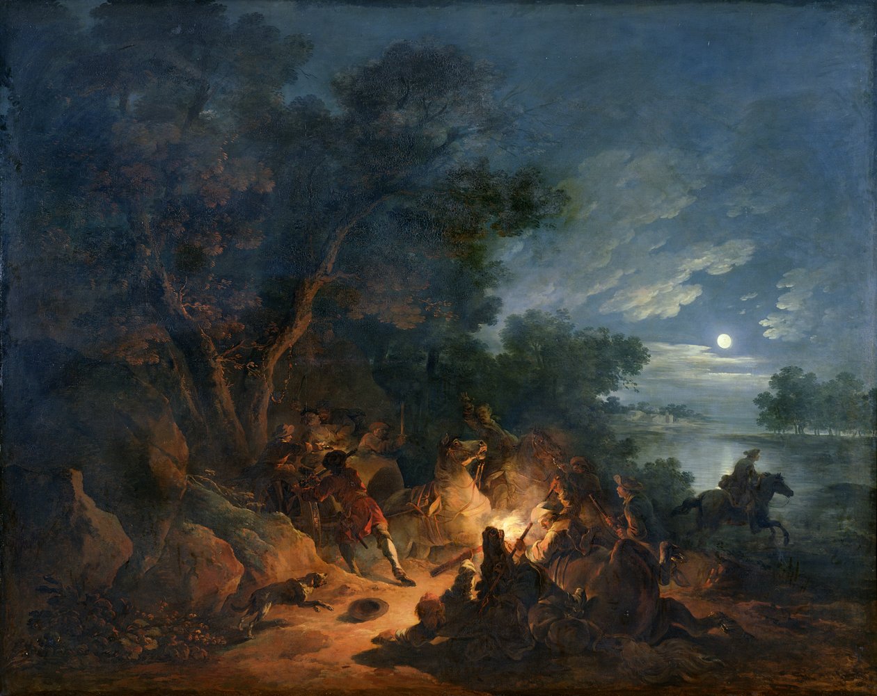 Rablók támadása éjjel, 1770 körül alkotó: Philippe Jacques de Loutherbourg
