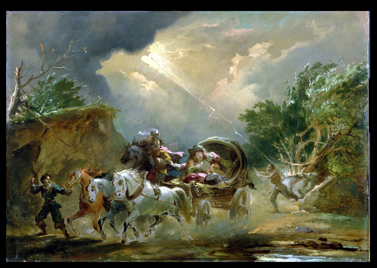 Edző viharban, 1790-es évek (olaj, malomdeszka) alkotó: Philippe Jacques de Loutherbourg