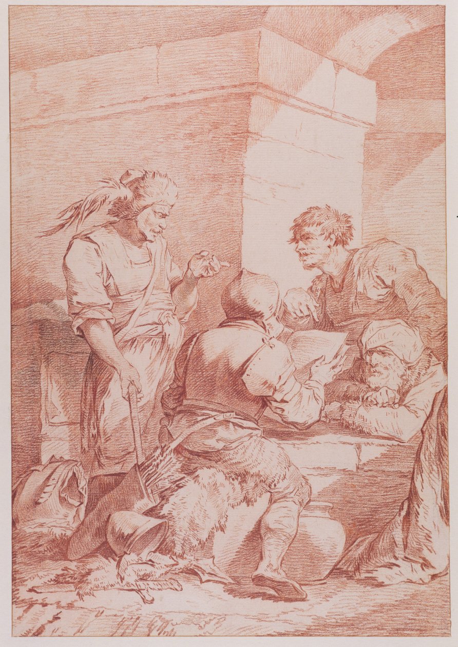 Corps de Garde (A könyv által legyőzött barbárok) (piros kréta grafit felett, terített papíron) alkotó: Philippe Jacques de Loutherbourg
