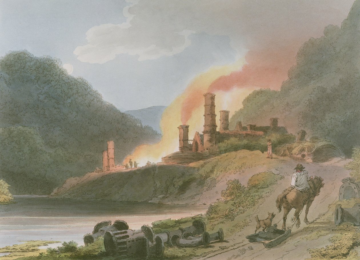 Vasgyár, Coalbrook Dale, az "Anglia és Wales romantikus és festői tájai"-ból, 1805 alkotó: Philippe Jacques de Loutherbourg