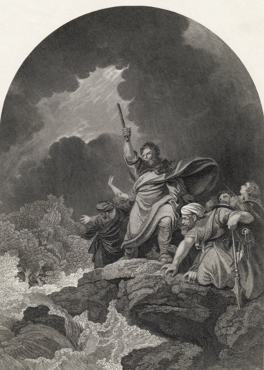 A fáraó seregének megsemmisítése, S. Allen metszete a „The National Illustrated Family Bible”-ből, 1870 körül alkotó: Philippe Jacques de Loutherbourg