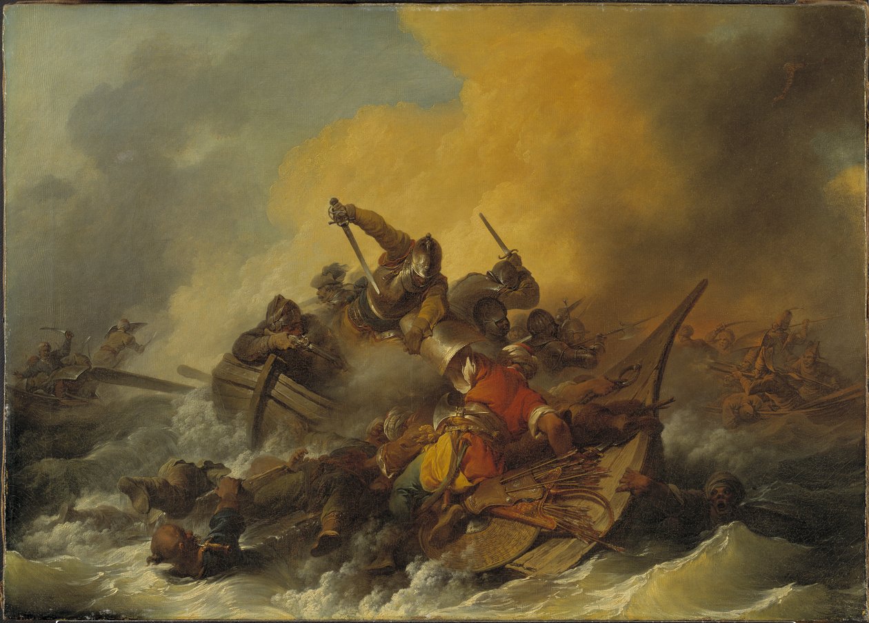 Tengeri csata katonák és keleti kalózok között, 1767 alkotó: Philippe Jacques de Loutherbourg