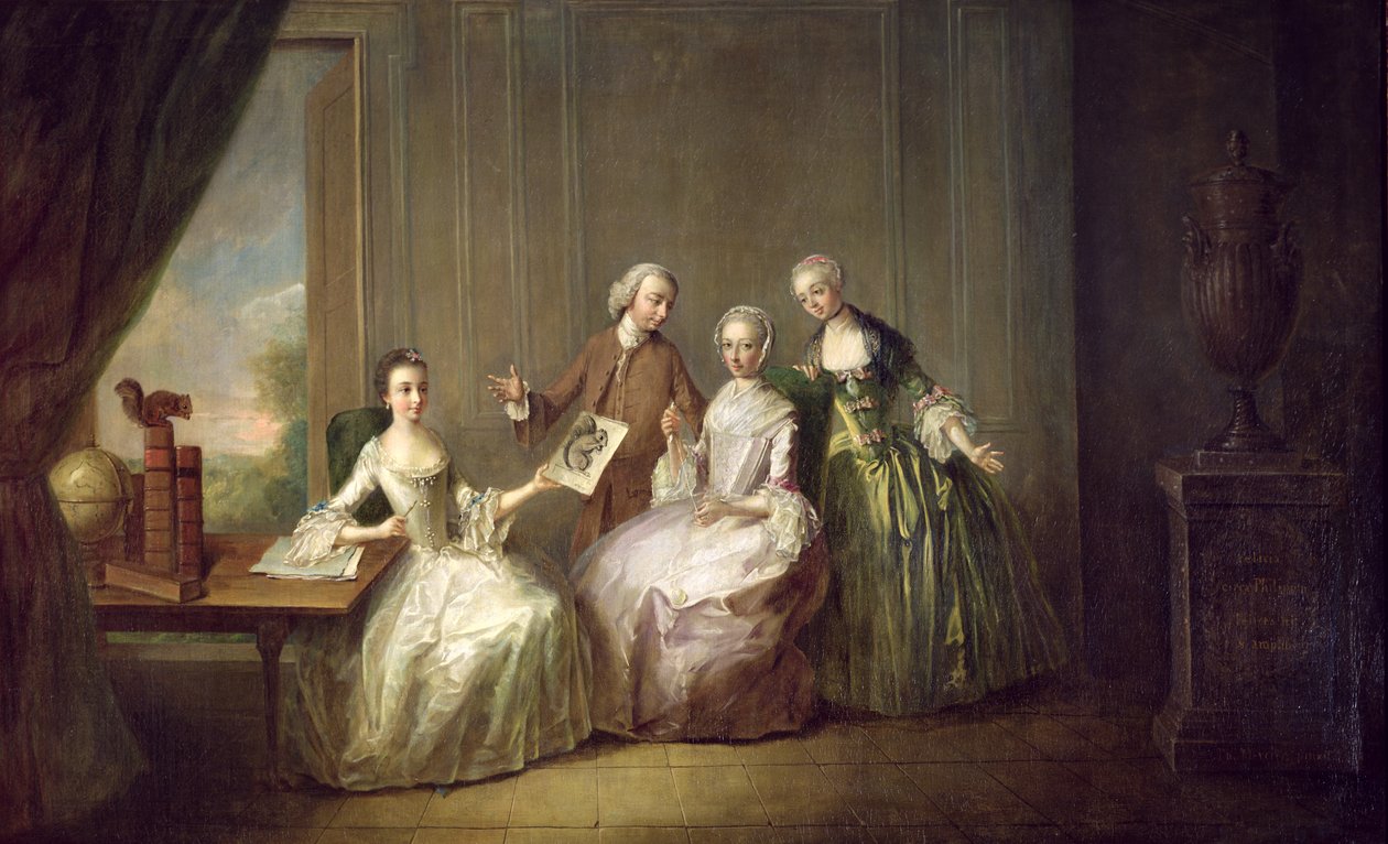 Család a belső térben mókusokkal, valószínűleg a Burton család Elthamből, Kentből, 1755-60 alkotó: Philippe Mercier
