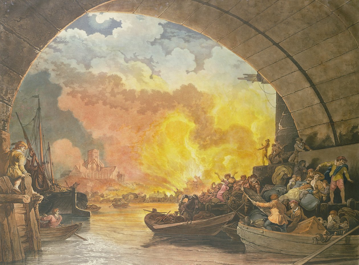 A londoni nagy tűzvész, 1799, J.C. Stadler (1780-1812) metszete (aquatinta) alkotó: Philippe Jacques de Loutherbourg