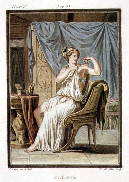 Cleone, kosztüm Jean Racine „Andromache” című művéhez, a „Research on the Costumes and Theatre of All Nations” I. kötetéből, vésette Pierre Michel Alix (1762-1817) 1802 (színes metszet) alkotó: Philippe (after) Chery
