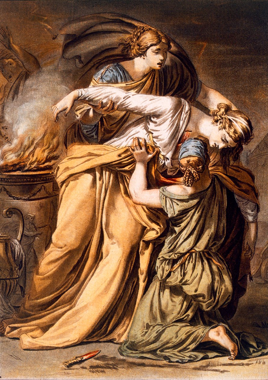 Eriphile, Jean Racine „Iphigenia in Aulis” című művéhez, a „Research on the Costumes and Theatre of All Nations” II. kötetéből, vésette Pierre Michel Alix (1762-1817) 1802 (színes metszet) alkotó: Philippe (after) Chery