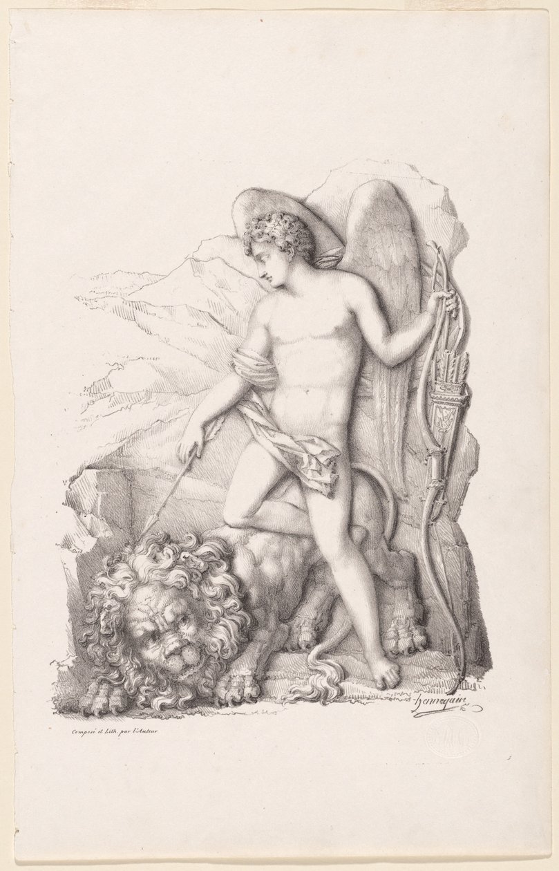 L’Amour terrassant un lion (Az oroszlánt legyőző szerelem megszemélyesítése) alkotó: Philippe Auguste Hennequin