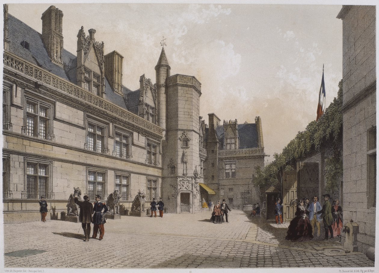 Cluny Hotel és Múzeum, Párizs, illusztráció a "Paris dans sa splendeur" című könyvből, kiadta Henri Charpentier, 1861. alkotó: Philippe Benoist