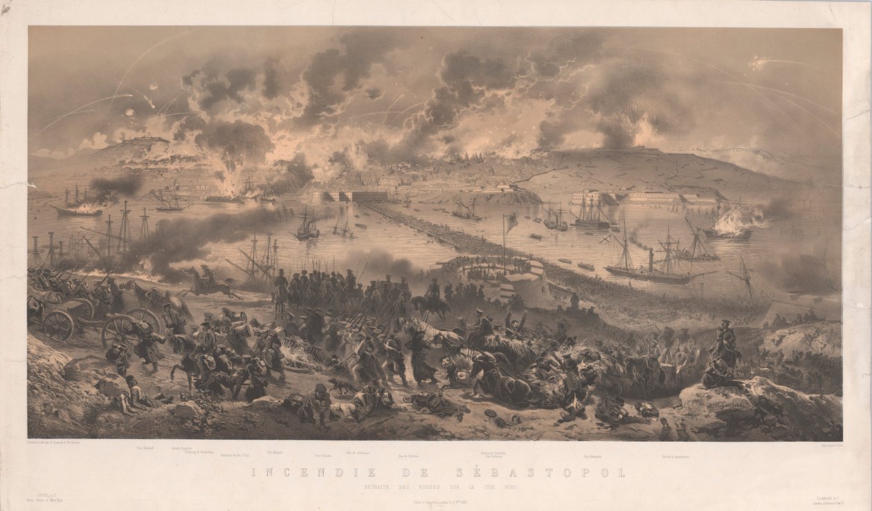 Szevasztopol tűzvésze. Az oroszok visszavonulása az északi parton, 1855. alkotó: Philippe Benoist