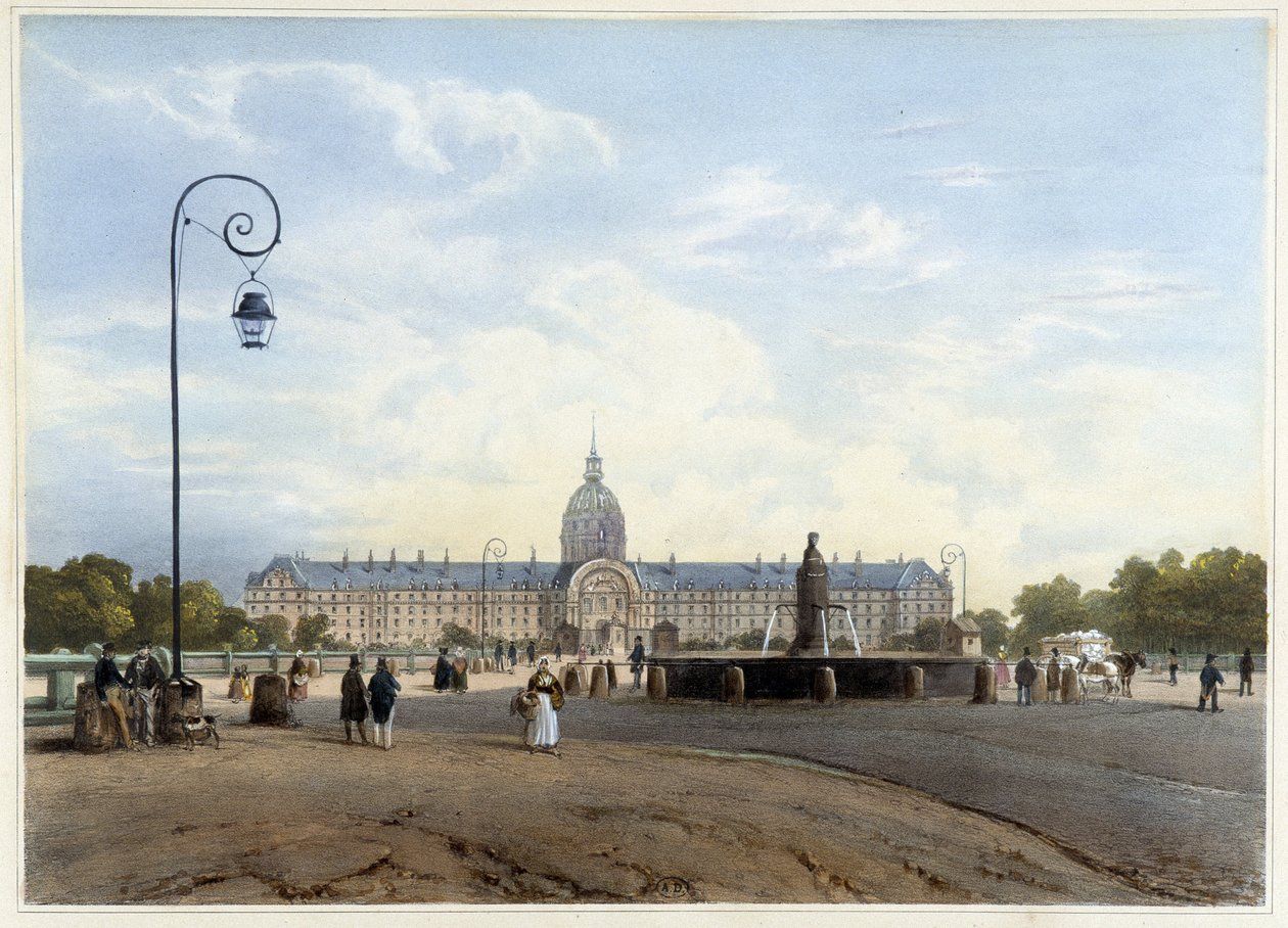 A Hôtel des Invalides a Champ de Mars felől nézve – Jacottet és Benoist „Séta Párizsban és környékén” című művében, szerk. Gihaut alkotó: Philippe Benoist