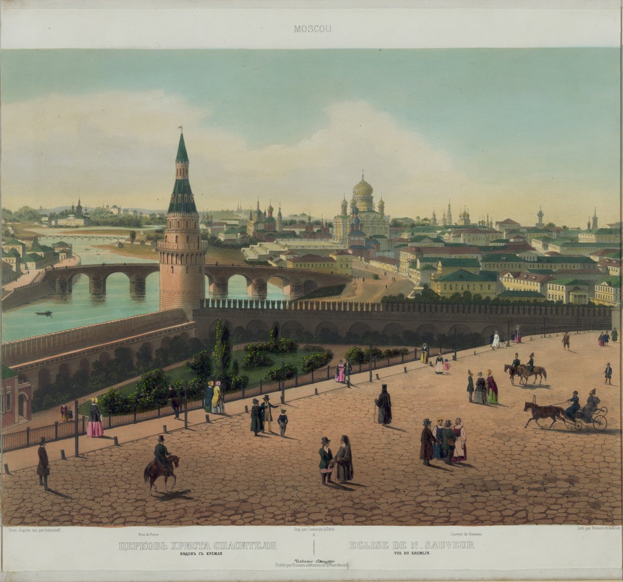 Kilátás a Megváltó Krisztus-székesegyházra és a moszkvai Kremlre Moszkva panorámájából 10 részletben, 1848 körül alkotó: Philippe Benoist