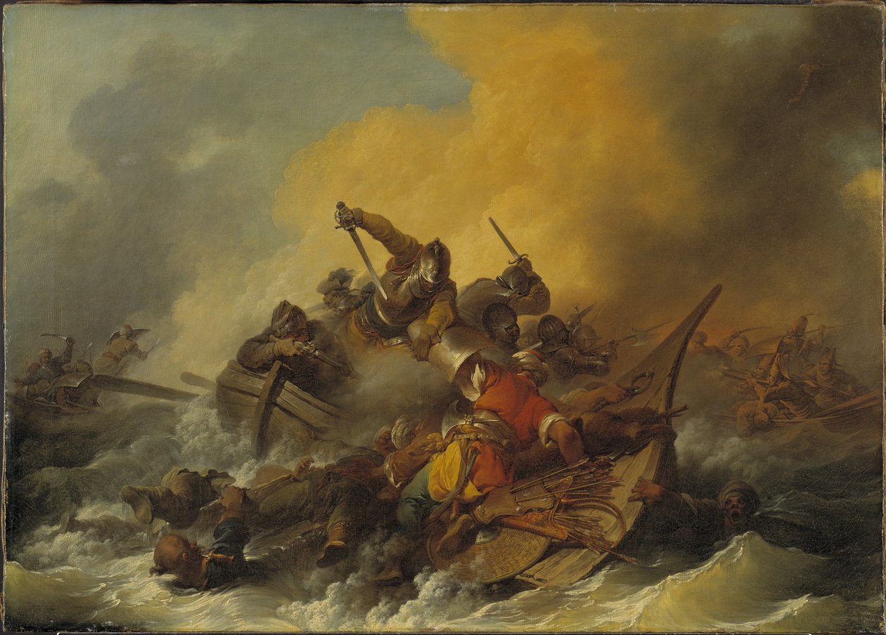 Bataille en mer entre soldats et pirates – Csata a tengeren katonák és keleti kalózok között, Loutherbourg, Philip James alkotó: Philippe Jacques de Loutherbourg