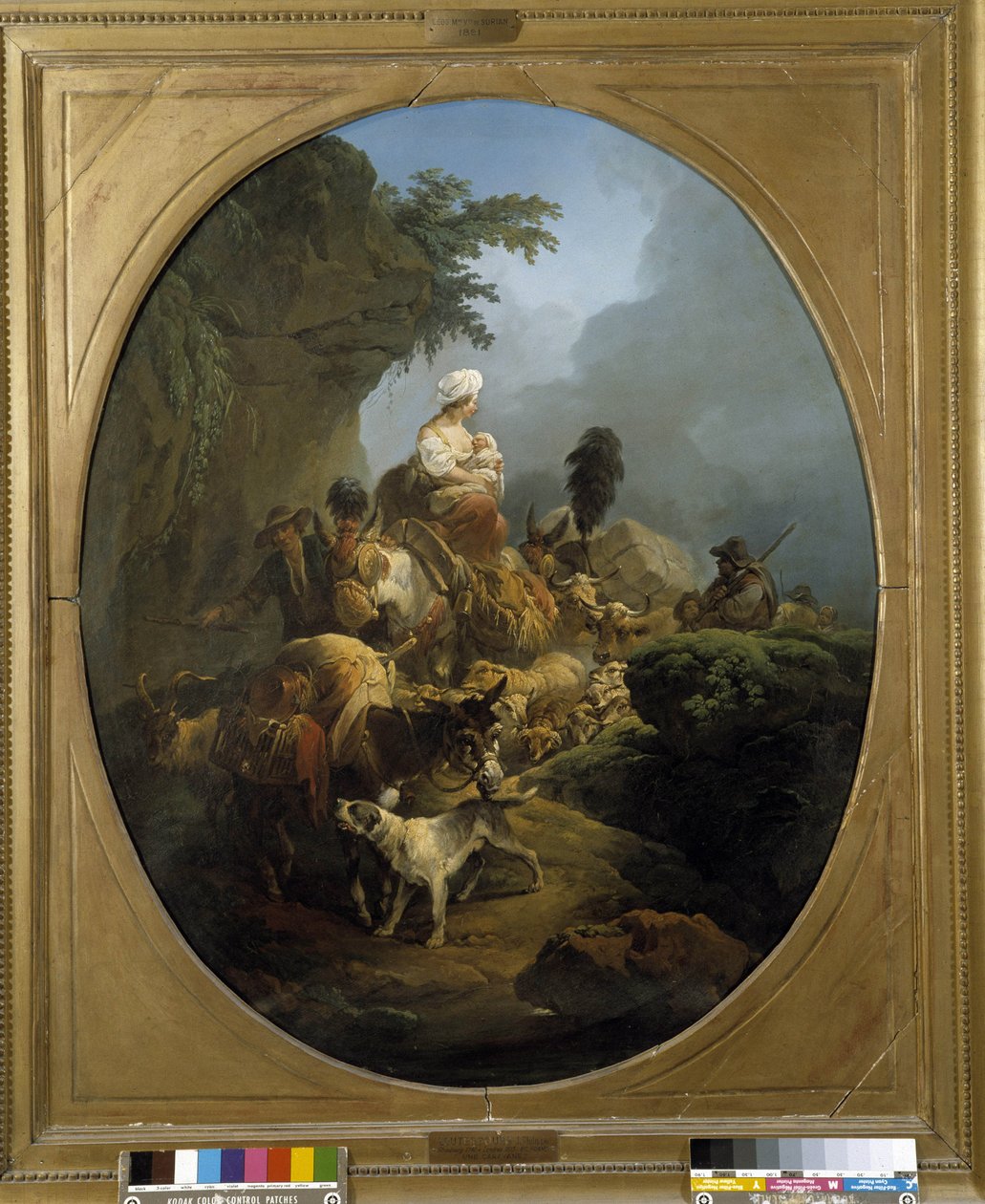 Karaván: parasztcsoport utazása ökrökkel, szamárral, kutyával, kecskékkel alkotó: Philippe Jacques de Loutherbourg