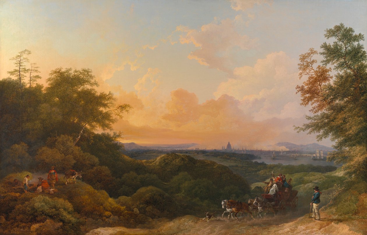 The Evening Coach, London in the Distance alkotó: Philippe Jacques de Loutherbourg
