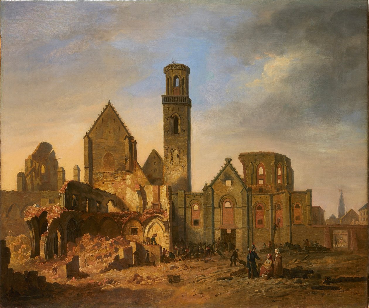 Kilátás az antwerpeni Szent Mihály-apátságra az 1830. október 27-i tűzvész után. alkotó: Philippe Jacques van Brée