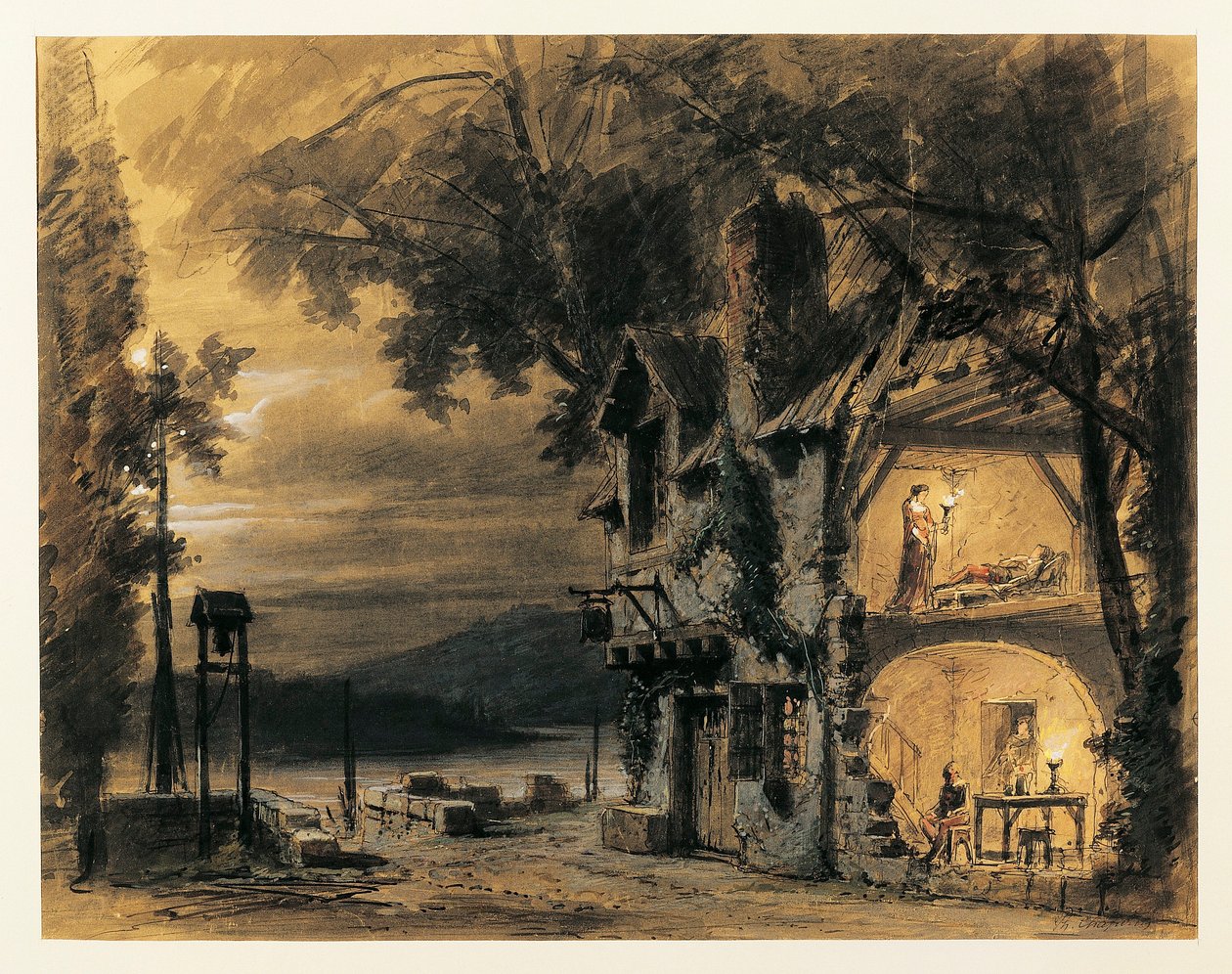 Franciaország, Párizs, Giuseppe Verdi Rigoletto IV. felvonásának díszlete alkotó: Philippe Marie Chaperon