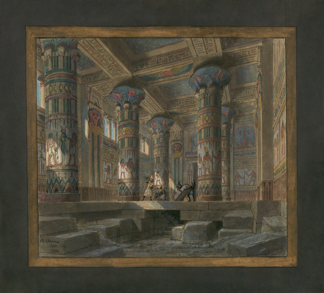 Philippe Chaperon szcenográfiája Giuseppe Verdi (1813-1901) Aida című operájához: Ízisz temploma alkotó: Philippe Marie Chaperon