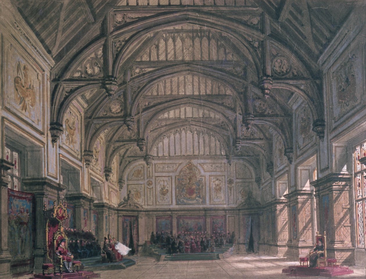 Színpadi díszlet William Shakespeare „VIII. Henrik” című drámájának III. felvonásához, 1882 alkotó: Philippe Marie Chaperon