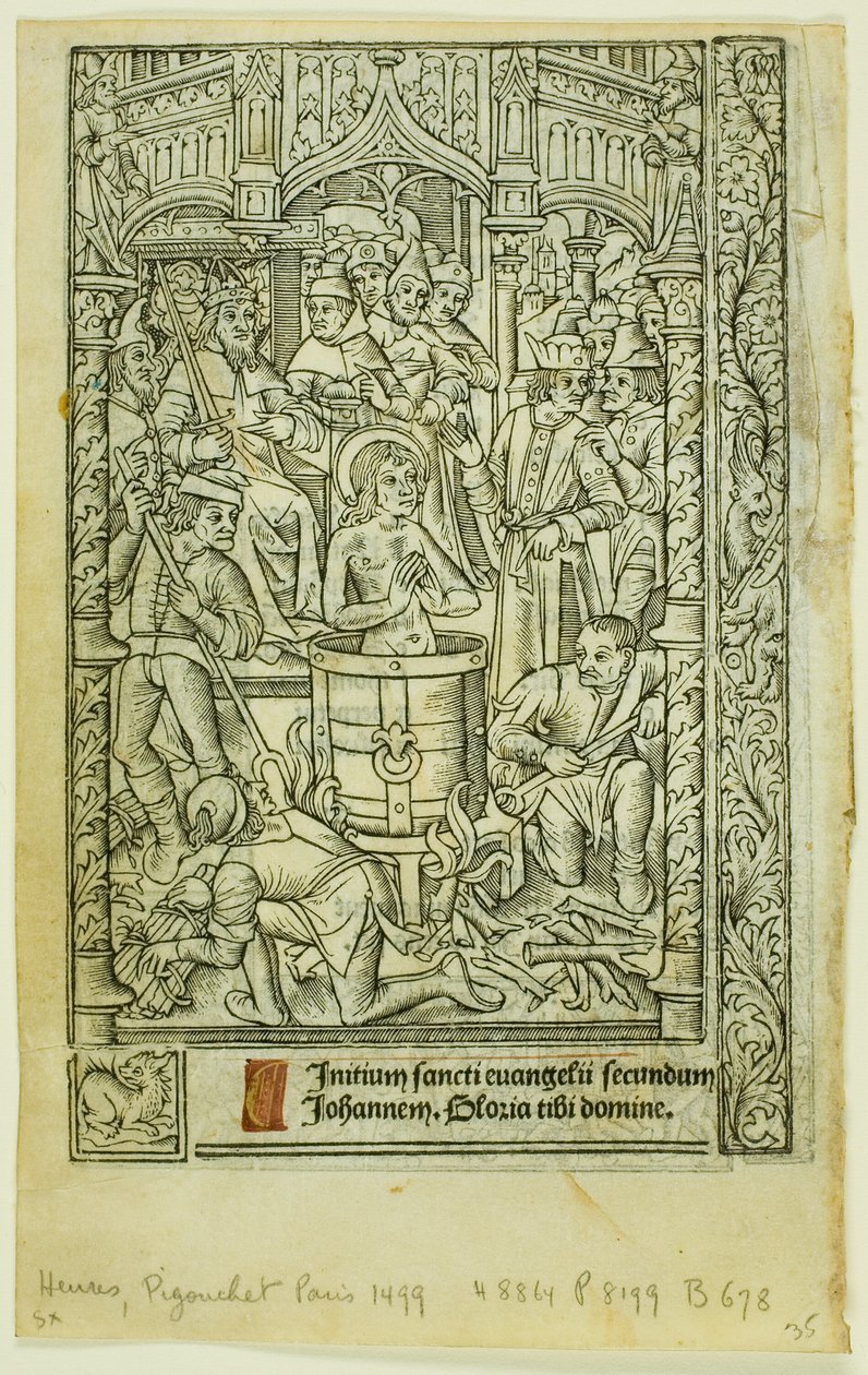 Szent János evangélista vértanúsága (recto) és decemberi naptár (verso), az órák könyvéből alkotó: Philippe Pigouchet