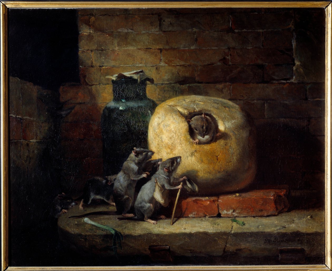 A patkány, amely kivonult a világból. Jean de La Fontaine meséjének illusztrációja. Philippe Rousseau festménye (1816-1887) alkotó: Philippe Rousseau