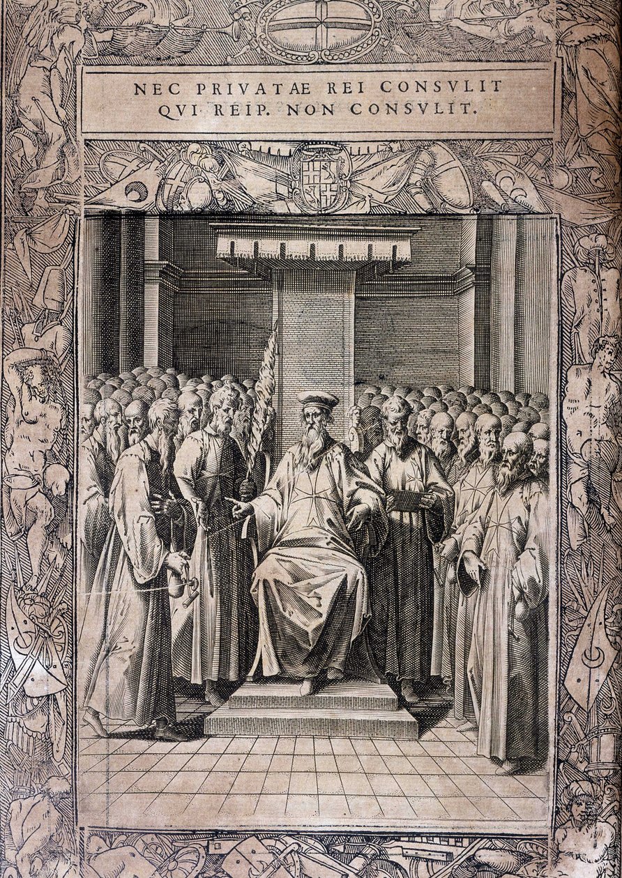 A Máltai Lovagrend alapszabálya „Statuta Hospitalis Hervsalem” (lovagok tanácsa), Philippe Thomassin, 16. század vége alkotó: Philippe Thomassin
