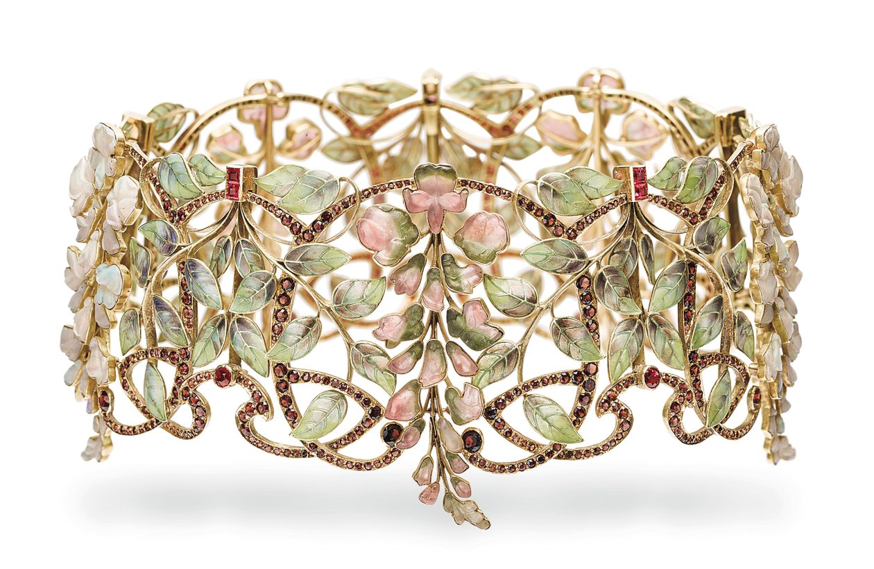 Szecessziós multi-gem és zománcozott "Glycines" choker alkotó: Philippe Wolfers