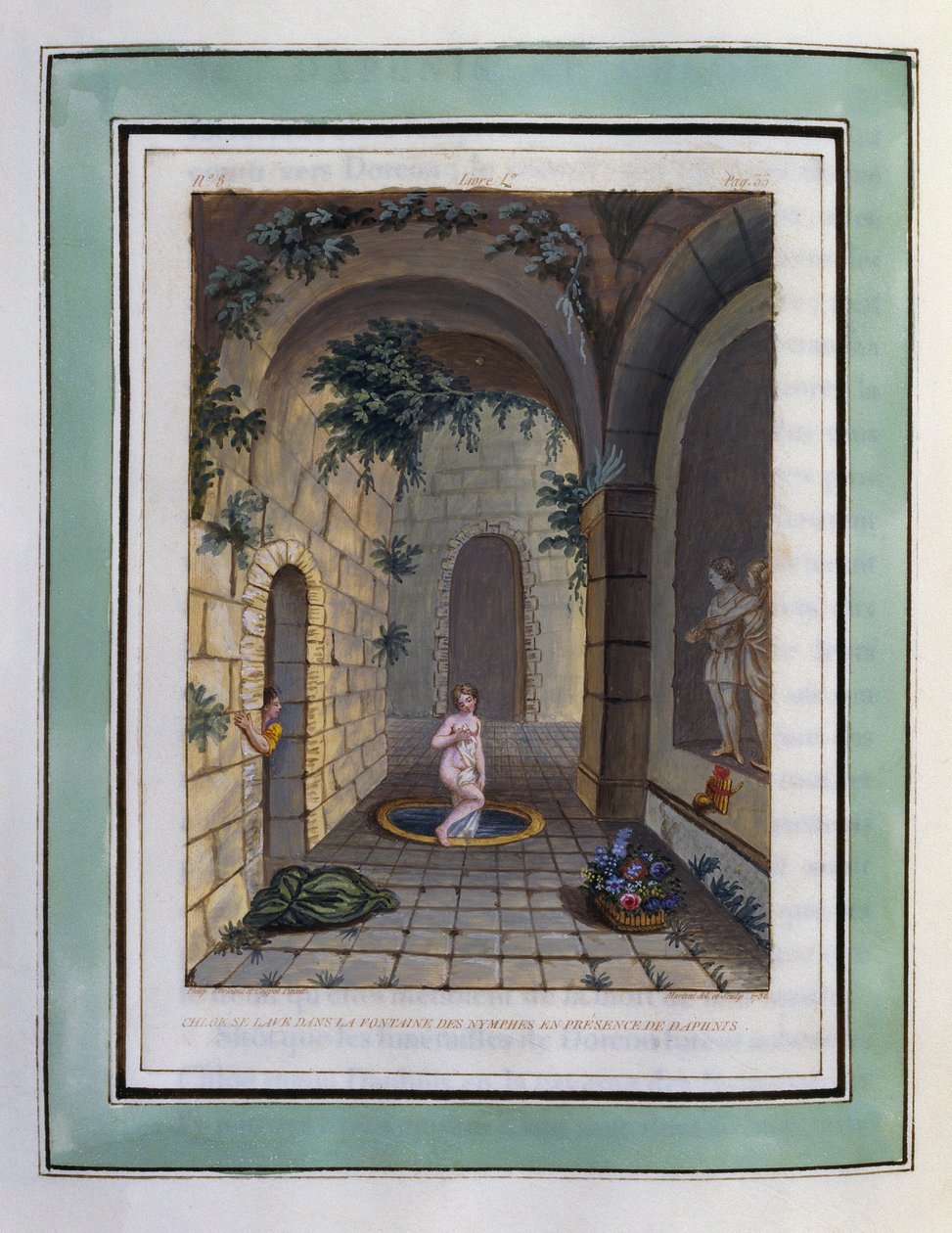 Chloe a nimfák szökőkútjában mosakszik Daphnis jelenlétében. Philippe d
