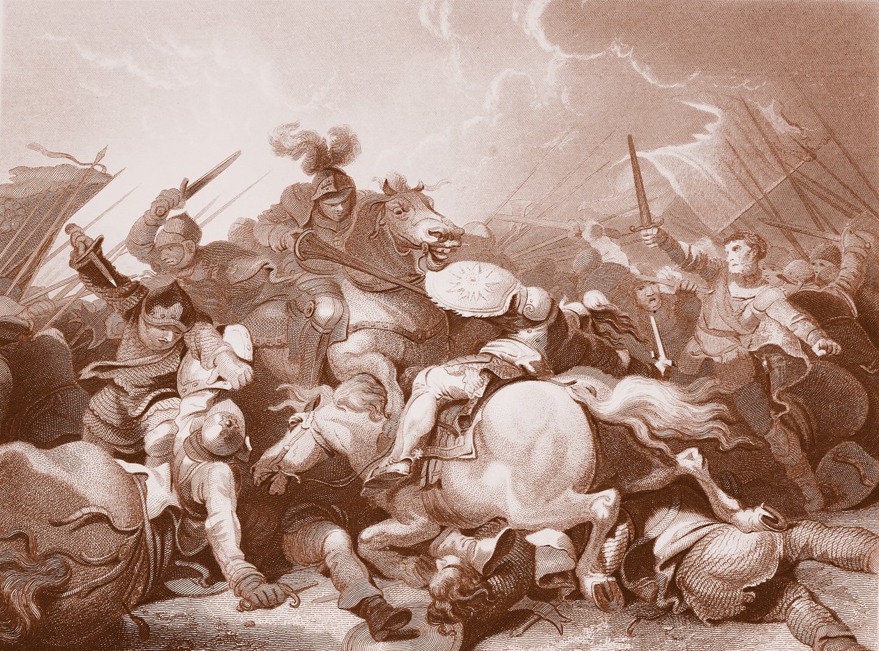 Bosworth Field-i csata, A.H. Payne metszete (litho) alkotó: Philippe de (after) Loutherbourg