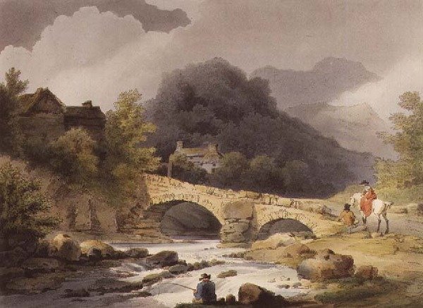 Brathay híd, kocsma. R. Bowyer: „Anglia és Wales romantikus és festői tája” alkotó: Philippe de (after) Loutherbourg