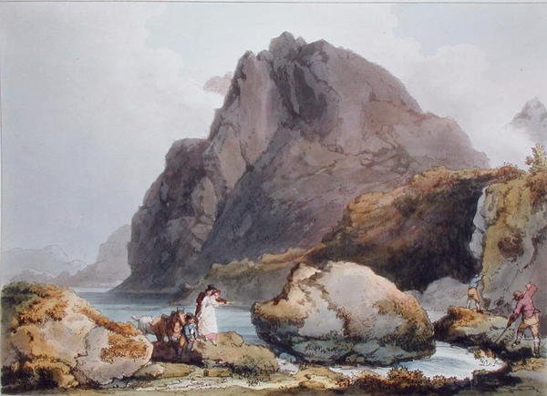 Llyn Ogween, „Anglia és Wales romantikus festői tája”, 1805-ben jelent meg (színes metszet) alkotó: Philippe de (after) Loutherbourg