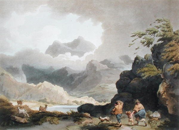 Snowdon, „Anglia és Wales romantikus és festői tája”, 1805-ben jelent meg (színes metszet) alkotó: Philippe de (after) Loutherbourg