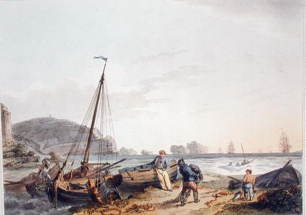 The Needles, Isle of Wight, „Anglia és Wales romantikus és festői tája”, 1805-ben jelent meg (színes metszet) alkotó: Philippe de (after) Loutherbourg